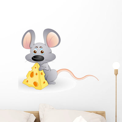 Cute Hungry Mouse Wall Decal shown on a wall