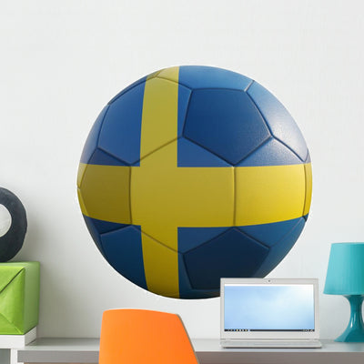 Sweden Soccer Ball White Wall Decal shown on a wall