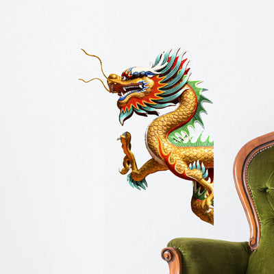 Chinese Style Dragon Statue Wall Decal shown on a wall