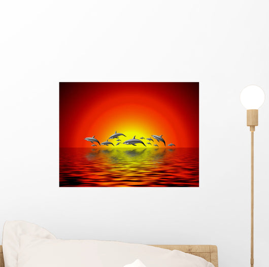 Delphine Im Sonnenuntergang Wall Mural