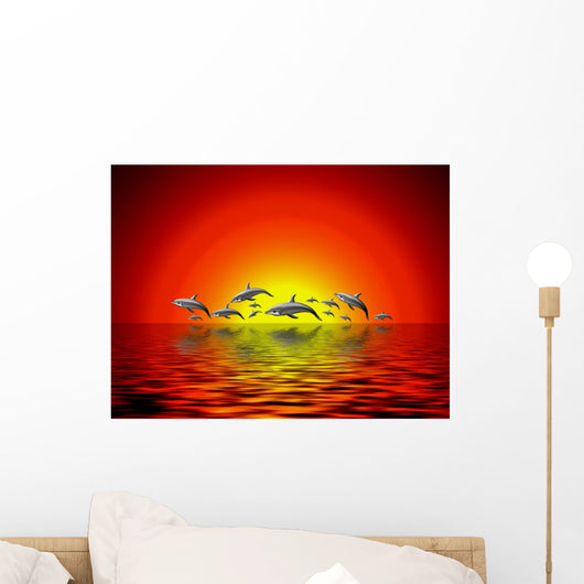 Delphine Im Sonnenuntergang Wall Mural