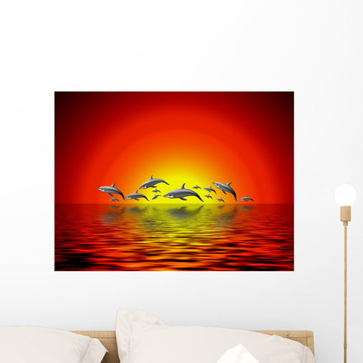 Delphine Im Sonnenuntergang Wall Mural
