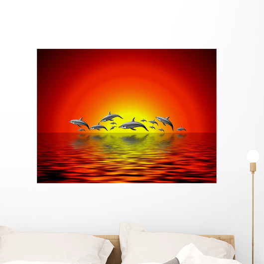 Delphine Im Sonnenuntergang Wall Mural