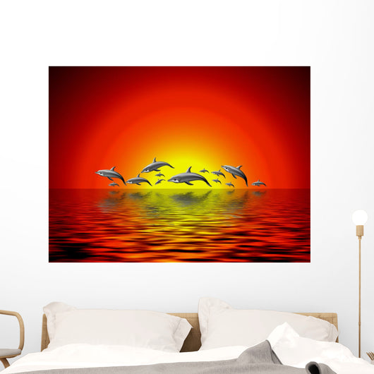 Delphine Im Sonnenuntergang Wall Mural