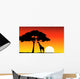 African Sunset with Giraffe Wall Mural
