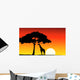 African Sunset background with giraffe Wall Mural