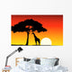 African Sunset background with giraffe Wall Mural