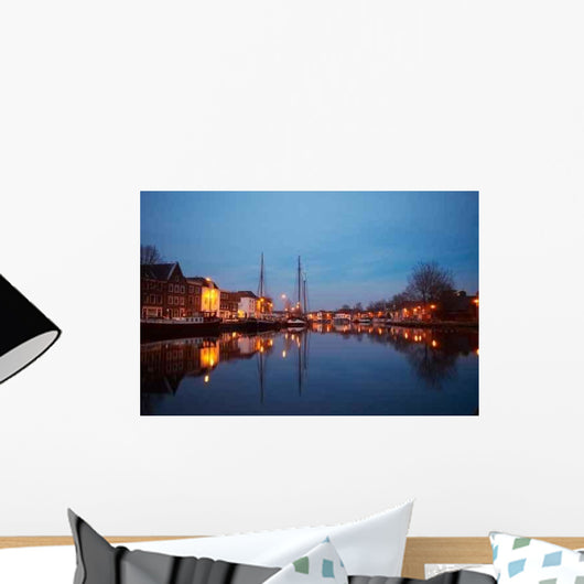 Boats and Typical Dutch Town at Night Wall Decal