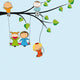 Happy Cartoon Kids on a Tree Swing Wall Decal