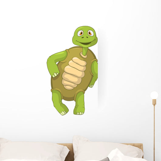 Funny Cartoon Turtle Leaning Wall Decal