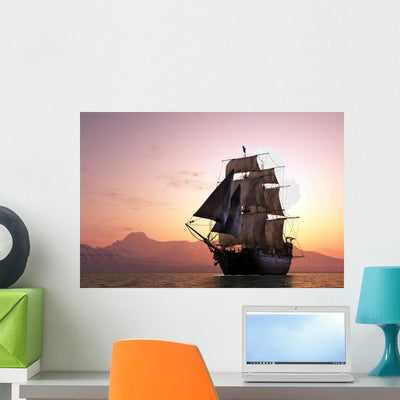 Sailboat Sea Wall Decal shown on a wall