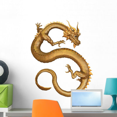 Lucky Chinese Dragon Wall Decal shown on a wall