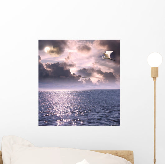 Beautiful White Egret Flying Wall Decal