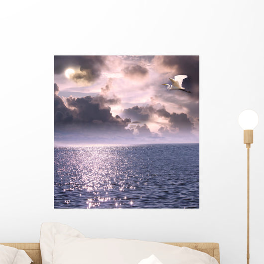 Beautiful White Egret Flying Wall Decal