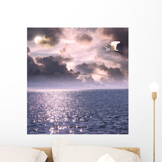 Beautiful White Egret Flying Wall Decal