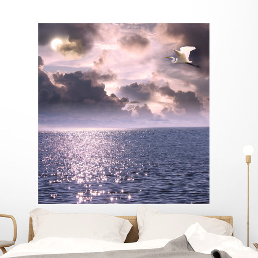 Beautiful White Egret Flying Wall Decal