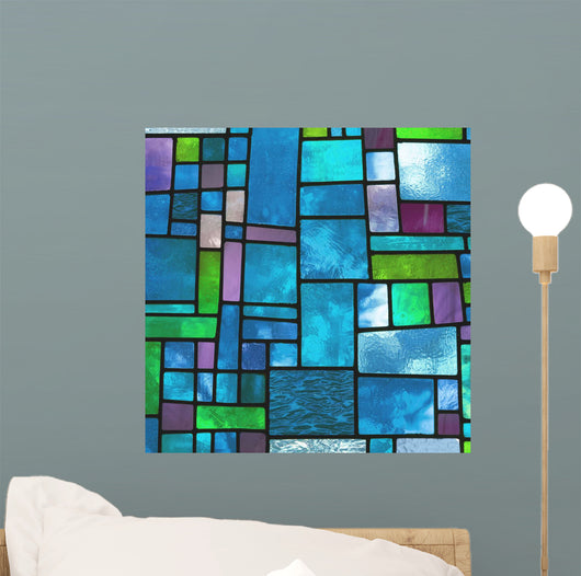 Multicolored Stained Blue Glass Wall Decal