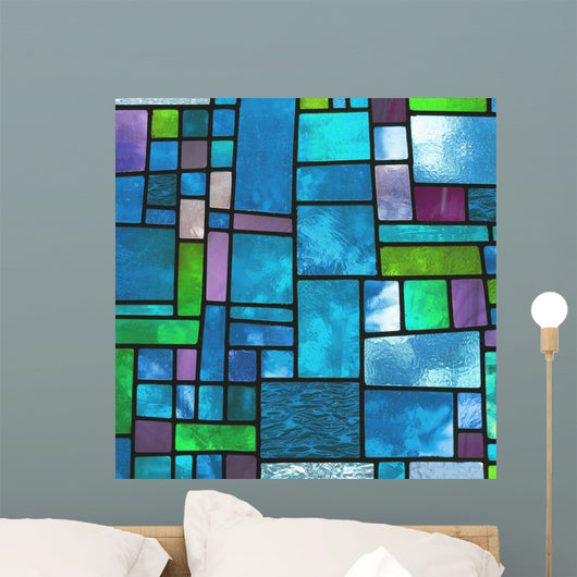 Multicolored Stained Blue Glass Wall Decal