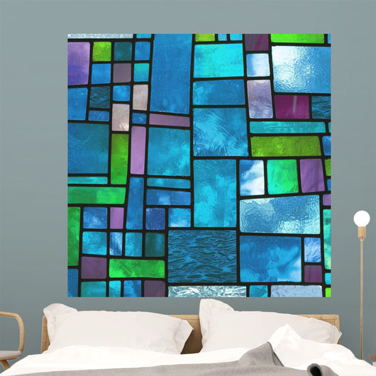 Multicolored Stained Blue Glass Wall Decal