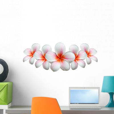 Frangipani Flower Plumeria Bouquet Wall Decal shown on a wall