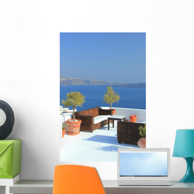 Santorini Village Terasse Sea Wall Decal shown on a wall