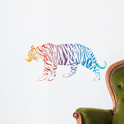 Tiger Vector Abstract Rainbow Wall Decal shown on a wall