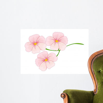 Pink Flowers Illustration Wall Decal shown on a wall
