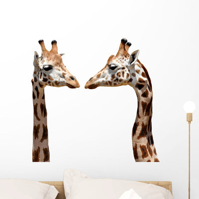 Two Giraffes Wall Decal shown on a wall