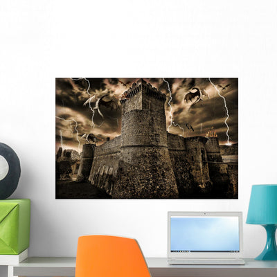 Castle and Dragons Wall Decal shown on a wall