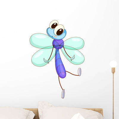 Cartoon Dragonfly Wall Decal shown on a wall