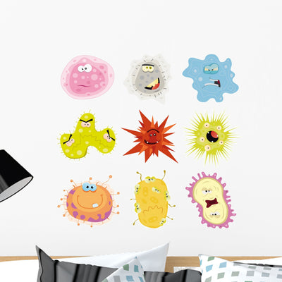 Cartoon Germs Virus Wall Stickers Wall Decal shown on a wall