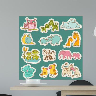 Baby and Mommy Animal Wall Decal shown on a wall
