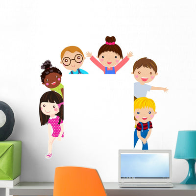 Kids and Banner Wall Decal shown on a wall