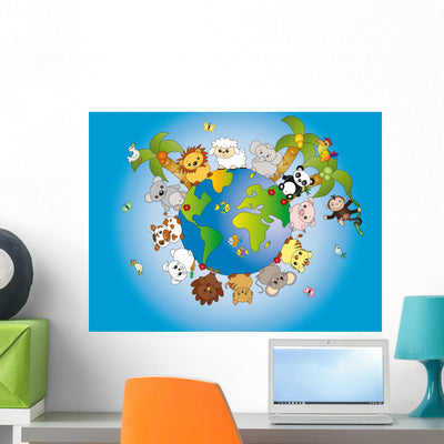 Animal World Wall Decal shown on a wall