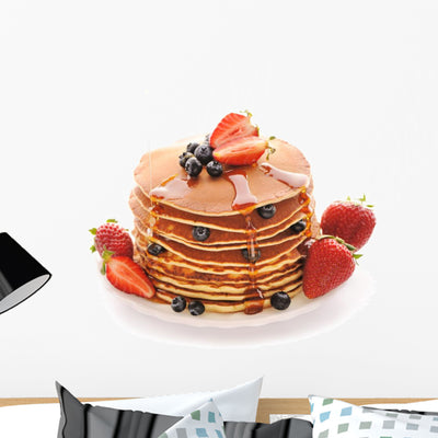Pancakes with Strawberry Wall Decal shown on a wall