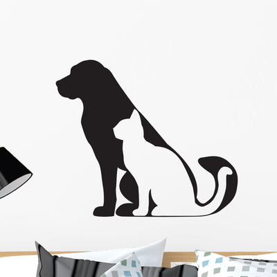 Dog and Cat Silhouettes (Side) Wall Decal shown on a wall