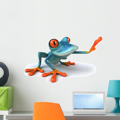 Blue Frog Wall Decal shown on a wall
