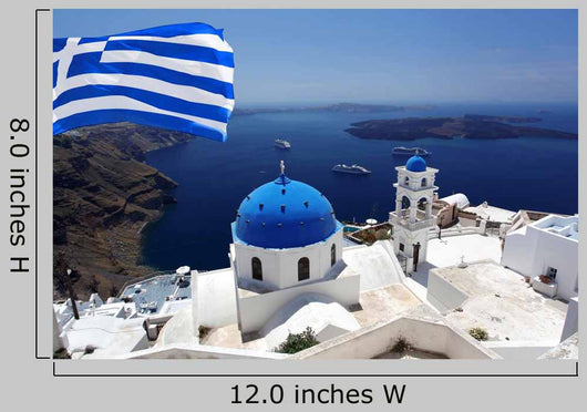 Santorini Island with Flag Wall Decal