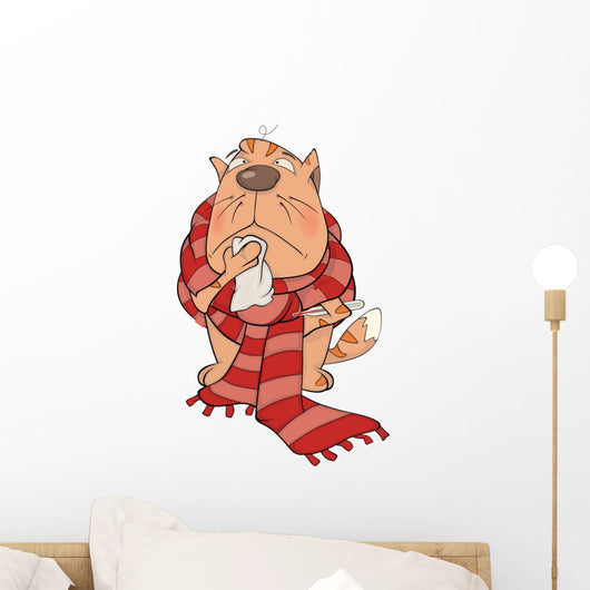 Sick Cat Cartoon Wall Decal