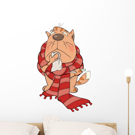 Sick Cat Cartoon Wall Decal