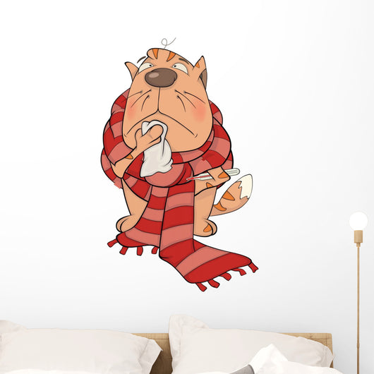 Sick Cat Cartoon Wall Decal