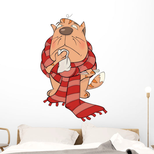 Sick Cat Cartoon Wall Decal
