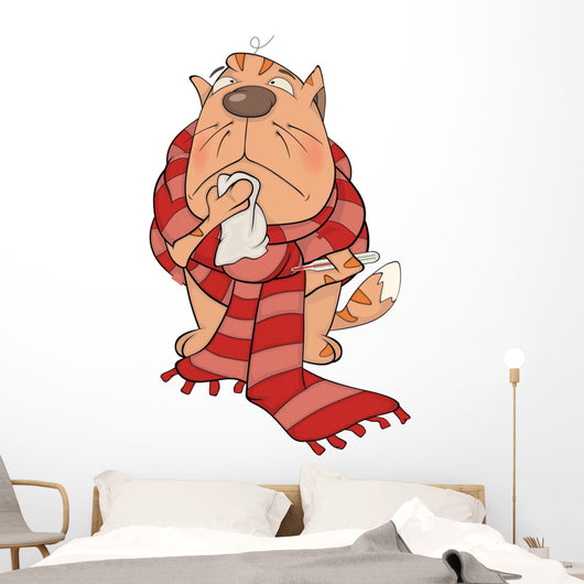 Sick Cat Cartoon Wall Decal