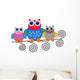 Colorful Family of Cartoon Owls Wall Decal