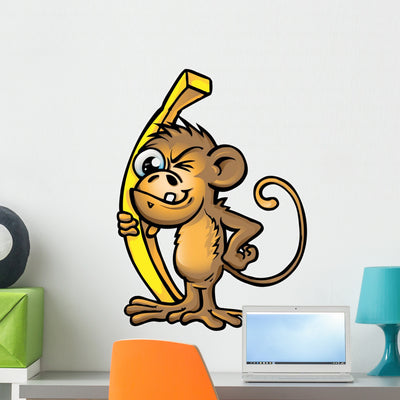 Monkey Funny Cartoon Wall Decal shown on a wall