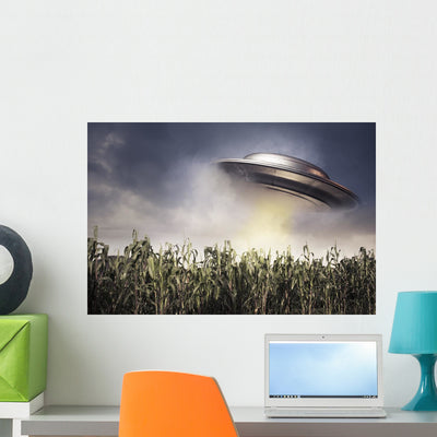 Ufo Hovering over Crop Wall Decal shown on a wall