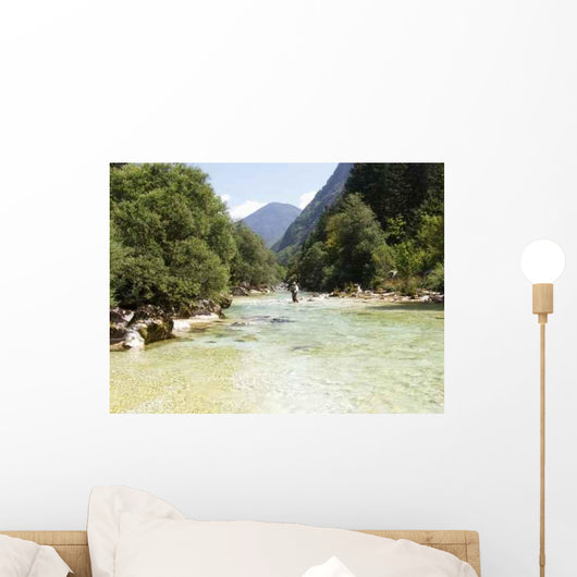 Senior Angler Walking through Wall Decal