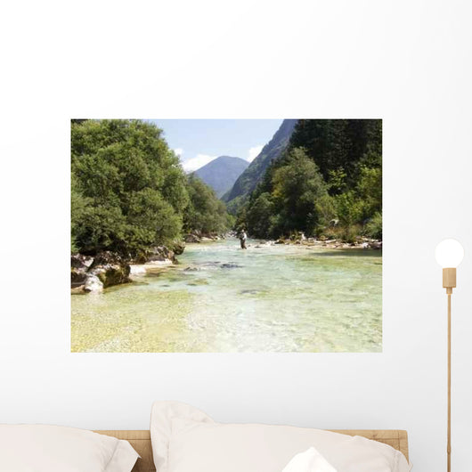 Senior Angler Walking through Wall Decal