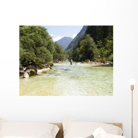 Senior Angler Walking through Wall Decal