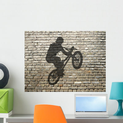 BMX Rider Shadow on Wall (Right) Wall Decal shown on a wall